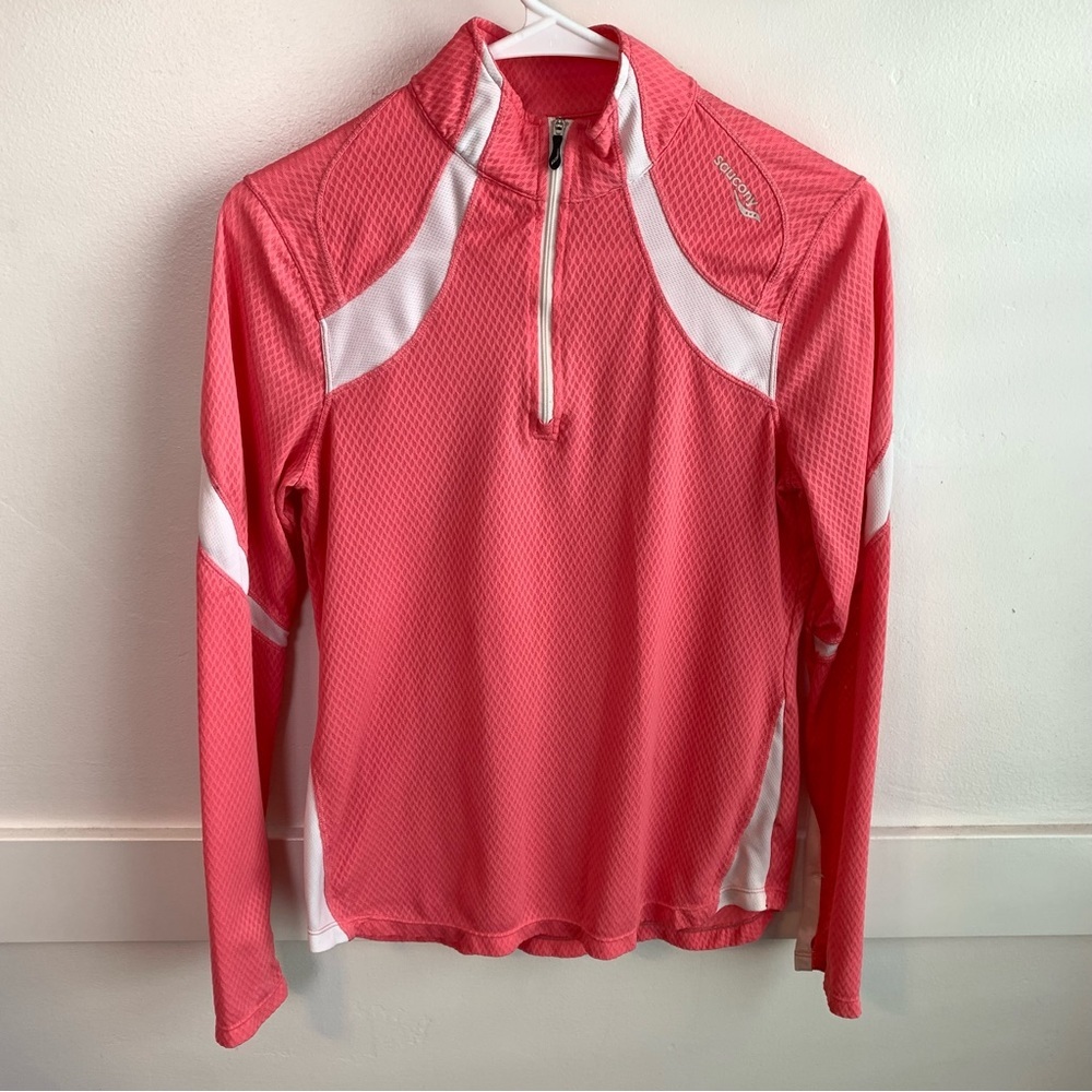 Saucony Pink & White Waffle Weave Quarter Zip Jacket